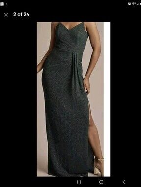 DB Studio Sleeveless Dark Green Sparkle Maxi Dress with V-Neck
